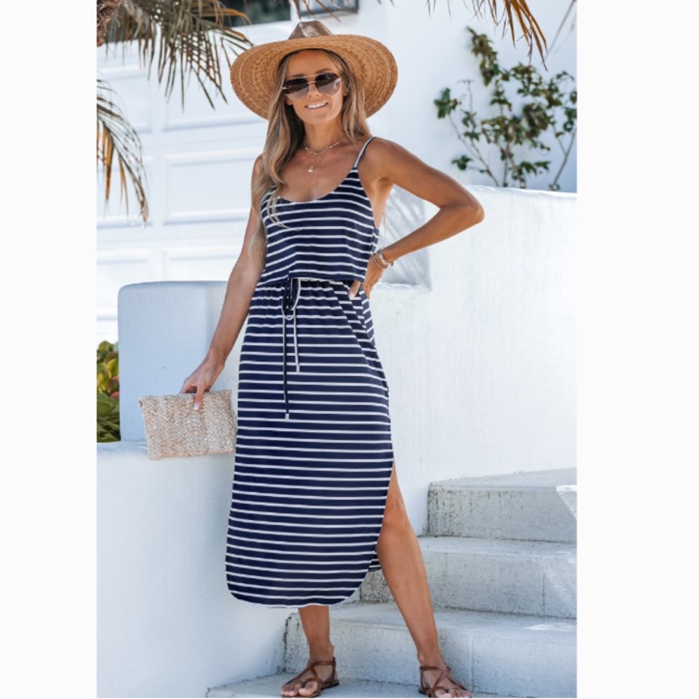 Cupshe Striped Drawstring Maxi Dress